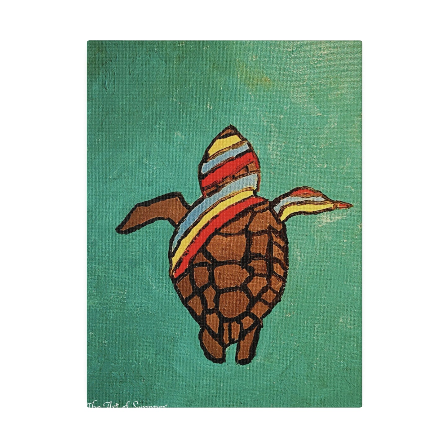 Summer Sea Turtle Canvas Art - ART OF SUMMER - Unique canvas print. Whimsical Colored Sea Turtle | Not Sold In Stores
