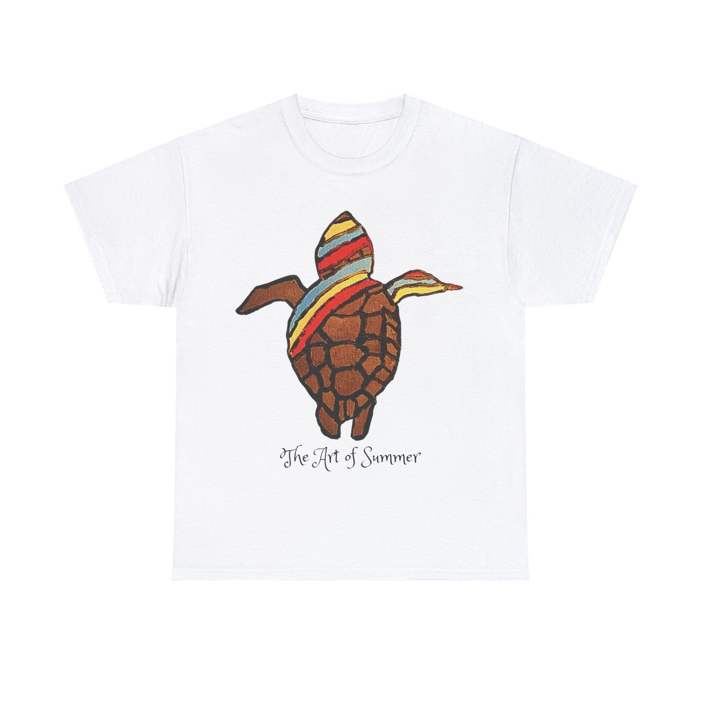 Summer Sea Turtle - ART OF SUMMER - Tee Shirt - Save the Sea Turtle - Protect the Oceans Whimsical Colored Sea Turtle Unique Collection Express Delivery available