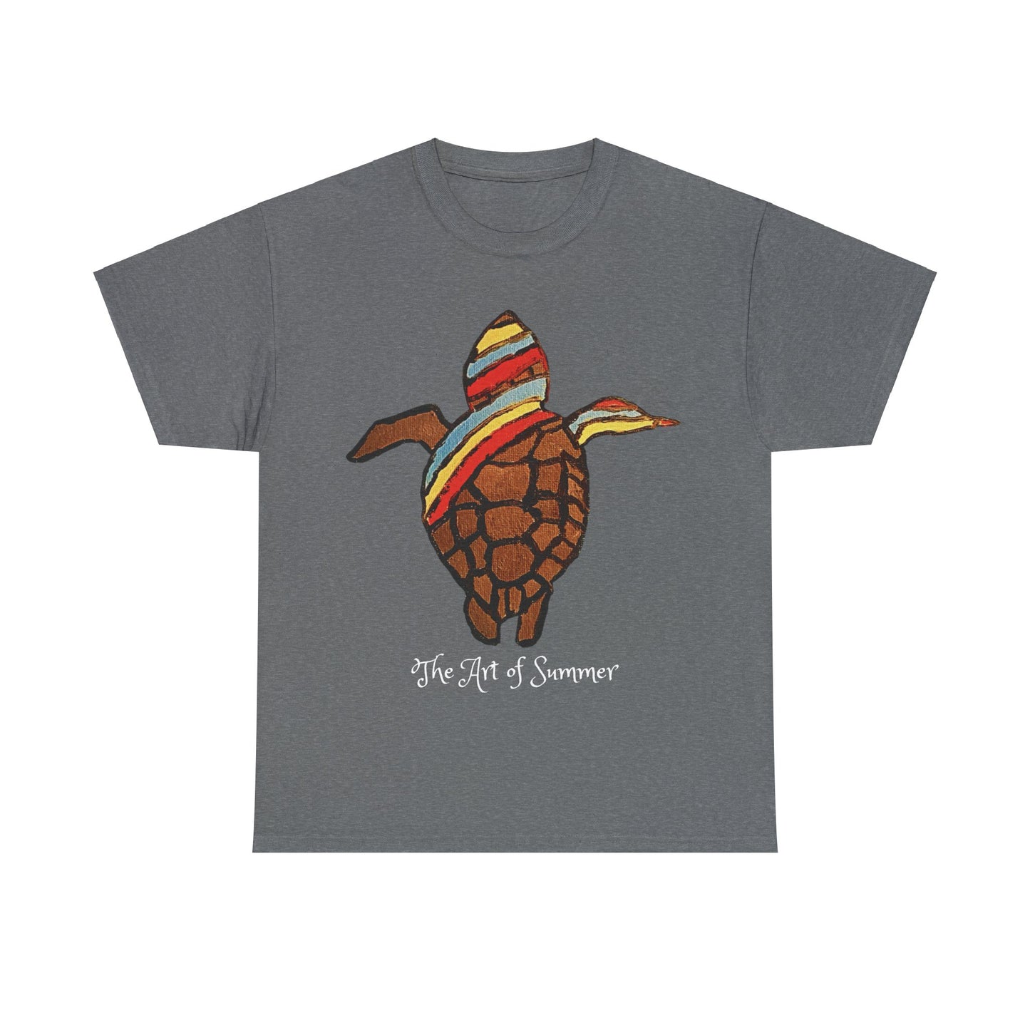 Summer Sea Turtle - ART OF SUMMER - Tee Shirt - Save the Sea Turtle - Protect the Oceans Whimsical Colored Sea Turtle Unique Collection Express Delivery available