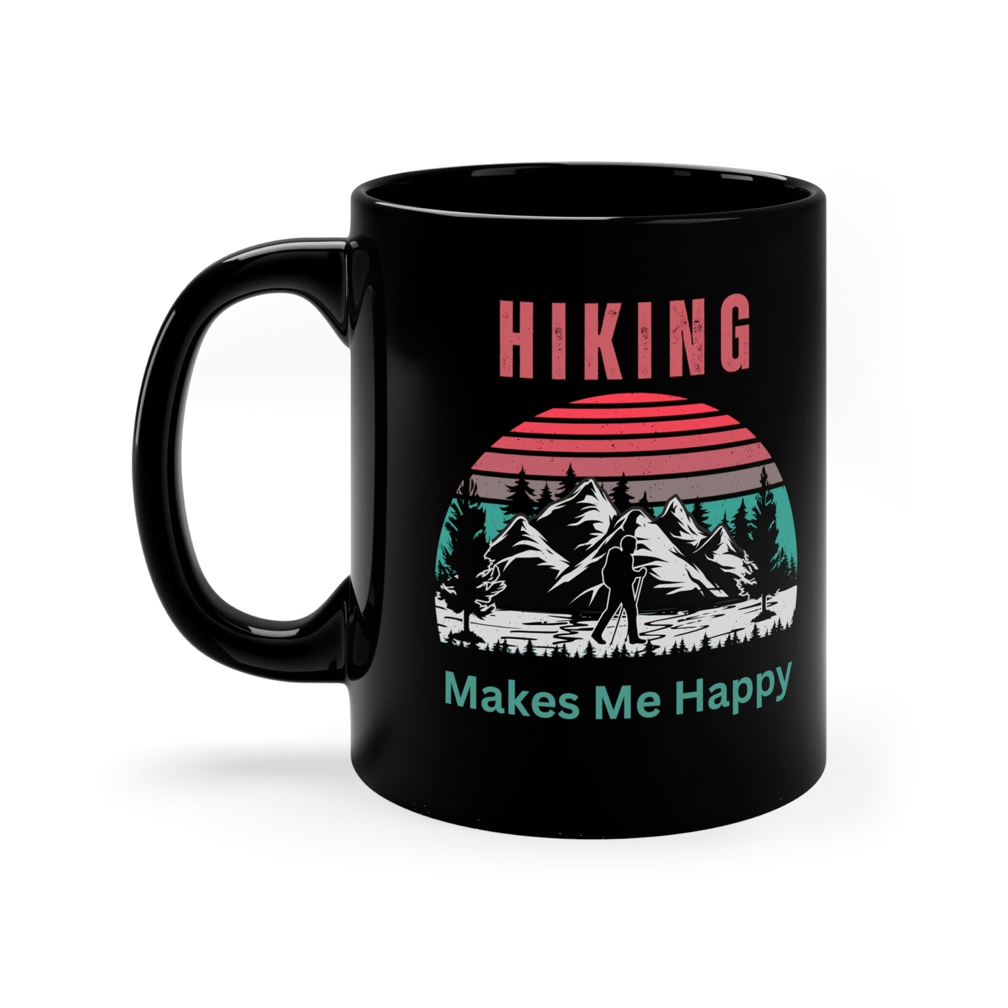 Hiking Makes Me Happy - Retro Coffee Mugs - 11oz Black